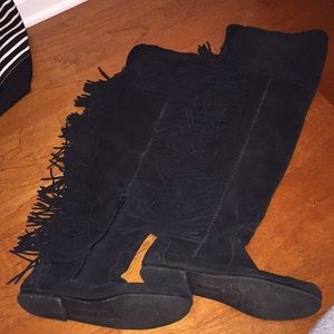 Minnetonka over the knee fringe boots